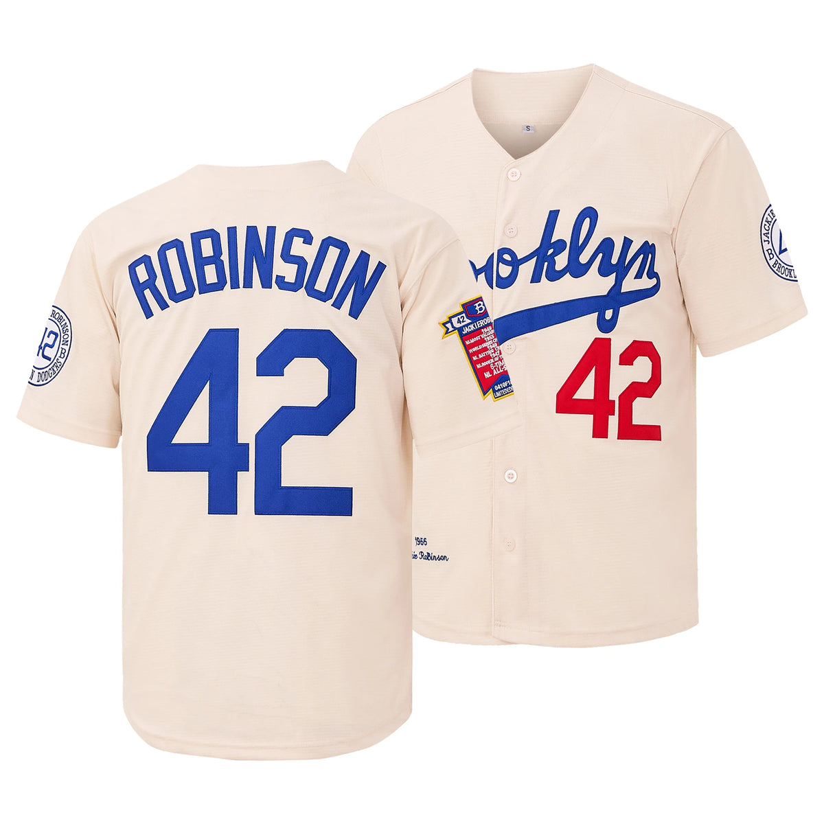 Men's Blue White Beige Letter Embroidery Baseball Shirt,#42 Jackie Robinson Legend Baseball Jersey, Fan Gift