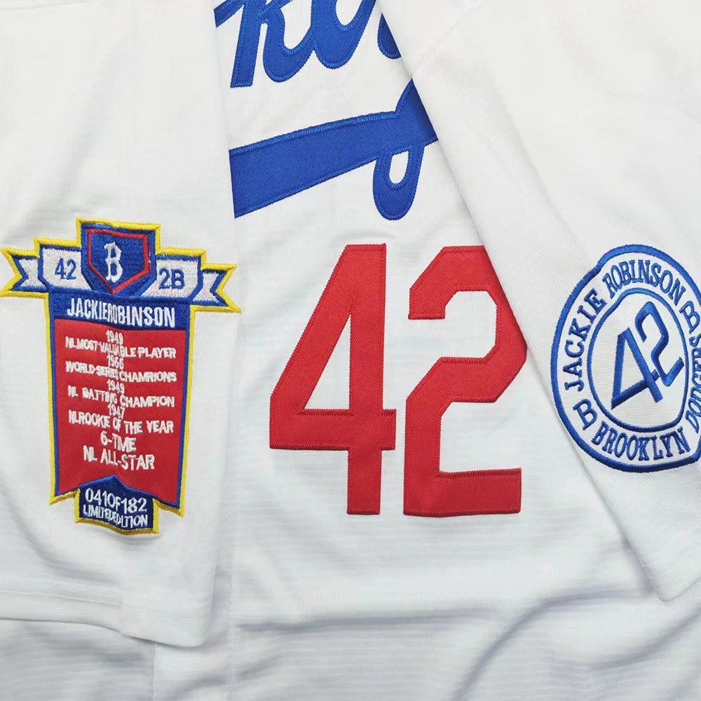 Men's Blue White Beige Letter Embroidery Baseball Shirt,#42 Jackie Robinson Legend Baseball Jersey, Fan Gift