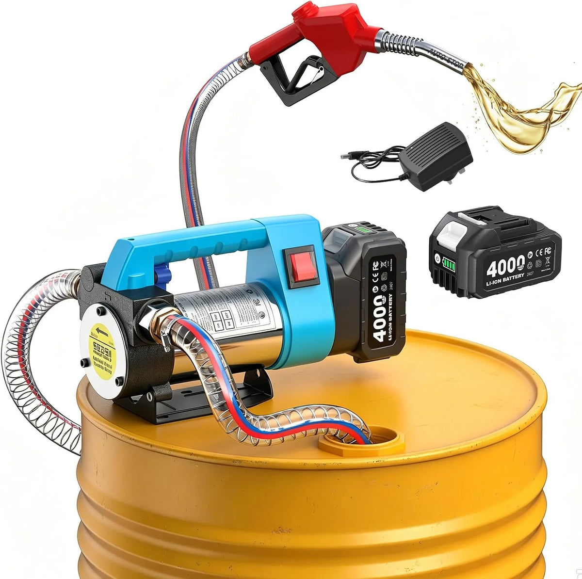 SEESII SP12 Ultra Cordless Fuel Transfer Pump for Diesel 260W Electric Car Fuel Pump Kit 21V 12GPM Portable Self-Priming Pump Automatic Stop Battery Powered Tool with 4.0Ah Battery for Makita
