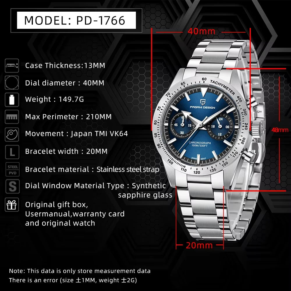 PAGANI DESIGN 2026 New Retro Blue Mens Watches Moon Quartz Watch For Men