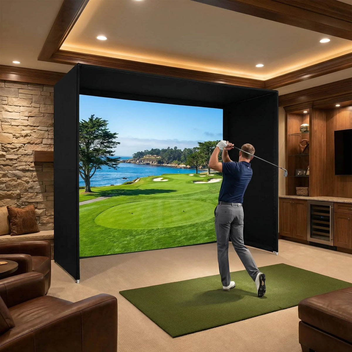 12X8FT Indoor Golf Simulators Enclosure with HD Impact Screen & Durable Frame Golf Practice Simulator Enclosure Net For Home