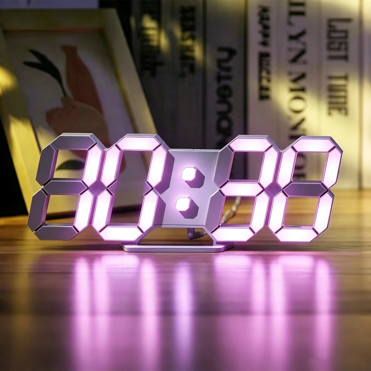 LED Digital Alarm Clock, 3D Design Wall Clock, Light-Up Night Mode, Adjustable Brightness Electronic Clock,