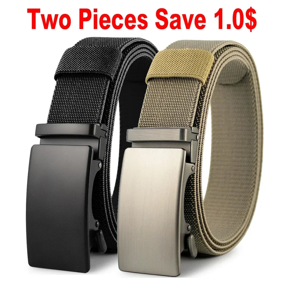New Golf Sports Elastic Belt Tactical Belt Metal Automatic Buckle Tough Stretch Nylon Men Military Belt 115-150CM Big Size Belts