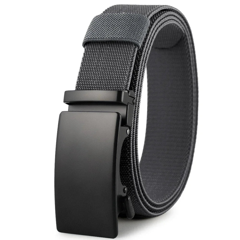 New Golf Sports Elastic Belt Tactical Belt Metal Automatic Buckle Tough Stretch Nylon Men Military Belt 115-150CM Big Size Belts