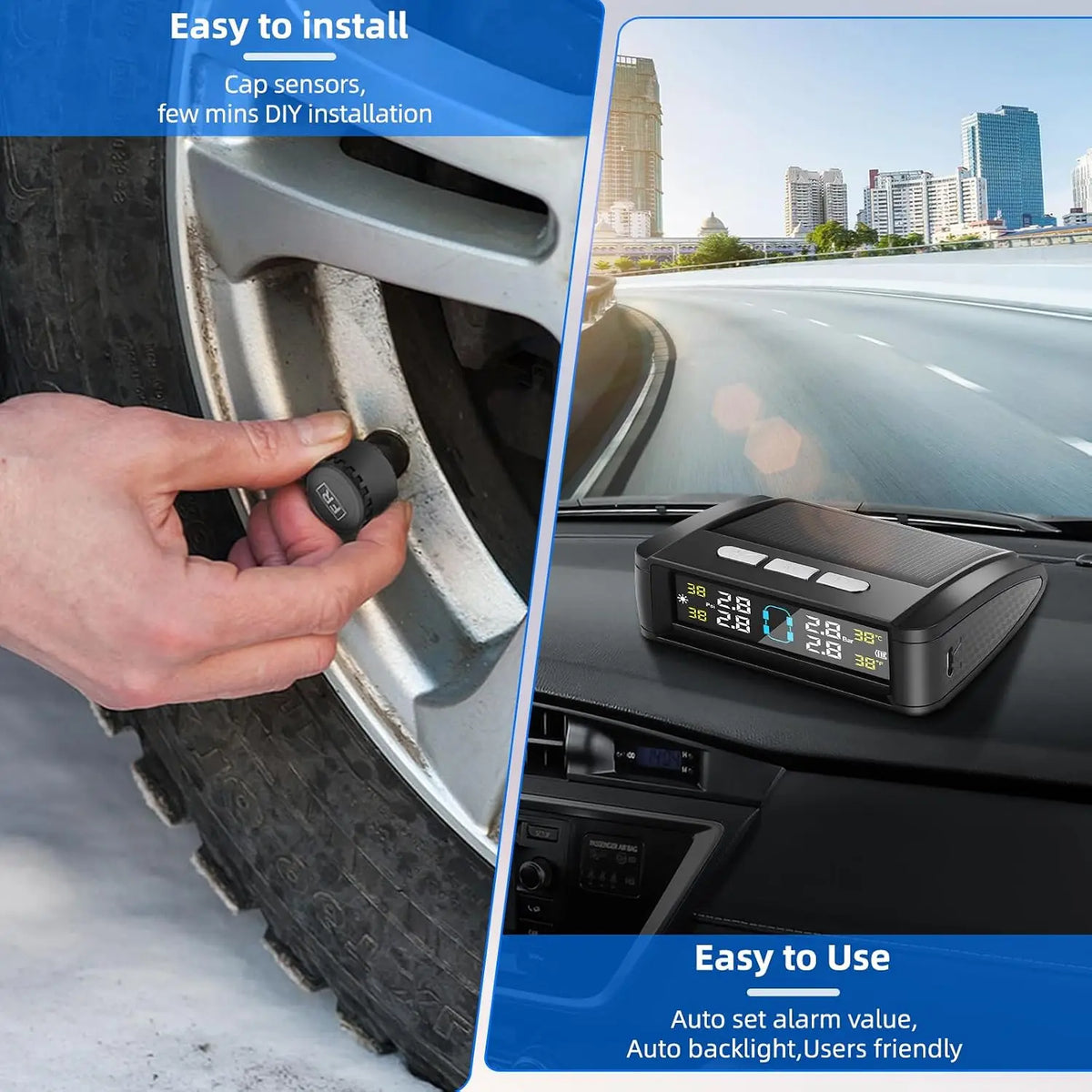 Tire Pressure Monitoring System, Universal Wireless TPMS with Solar And USB Charging,
