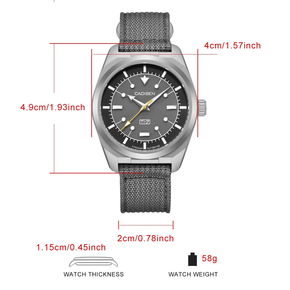 CADISEN TI-7 Autodyne Titanium Automatic Mechanical Watch Man Canvas Wristwatch