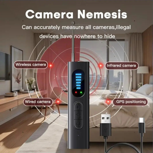 Hidden Camera Detectors, Anti Spy RF Signal Scanner, Bug Detectors, Portable Camera Detectors, GPS Tracker, Listening Devices Finder, Wireless Rechargeable Multi-functional Security Detector for Travel, Hotel, Car, Bathroom,