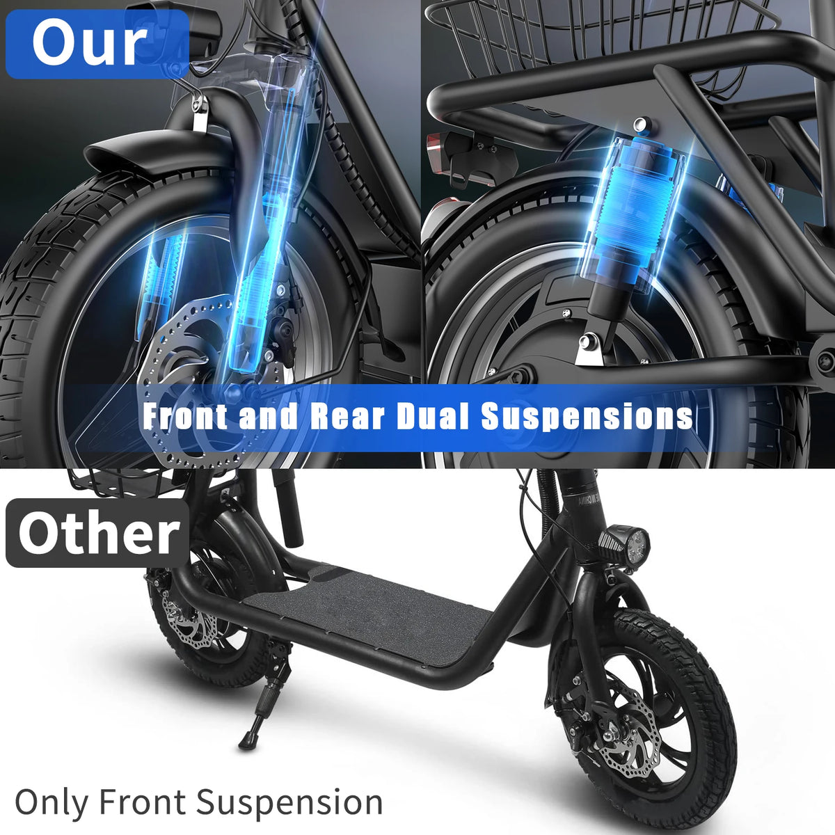 ASKGO 14 Inch Adult Electric Scooter with Seat, 1000W Peak, 25MPH Max Speed, 48V 15Ah Battery, 35 Miles Range, Dual Suspension & Dual Brake, Waterproof Rear Storage Box for Urban Commuting