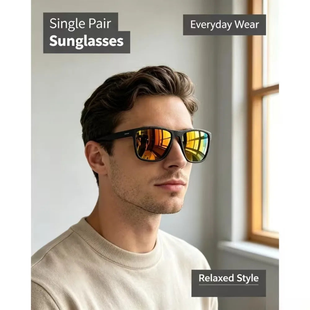 10PCS Men's and Women's Textured Square Polarized Sunglasses, Multi-colored Mirror Lenses