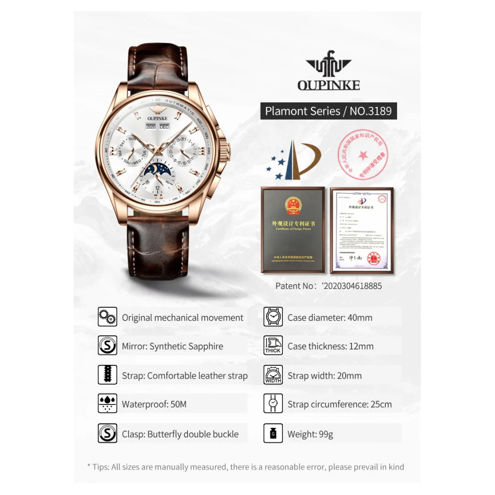 OUPINKE 3189 Men's Watch Top Brand Luxury Moonswatch Automatic Mechanical Watch For Men 50M Waterproof