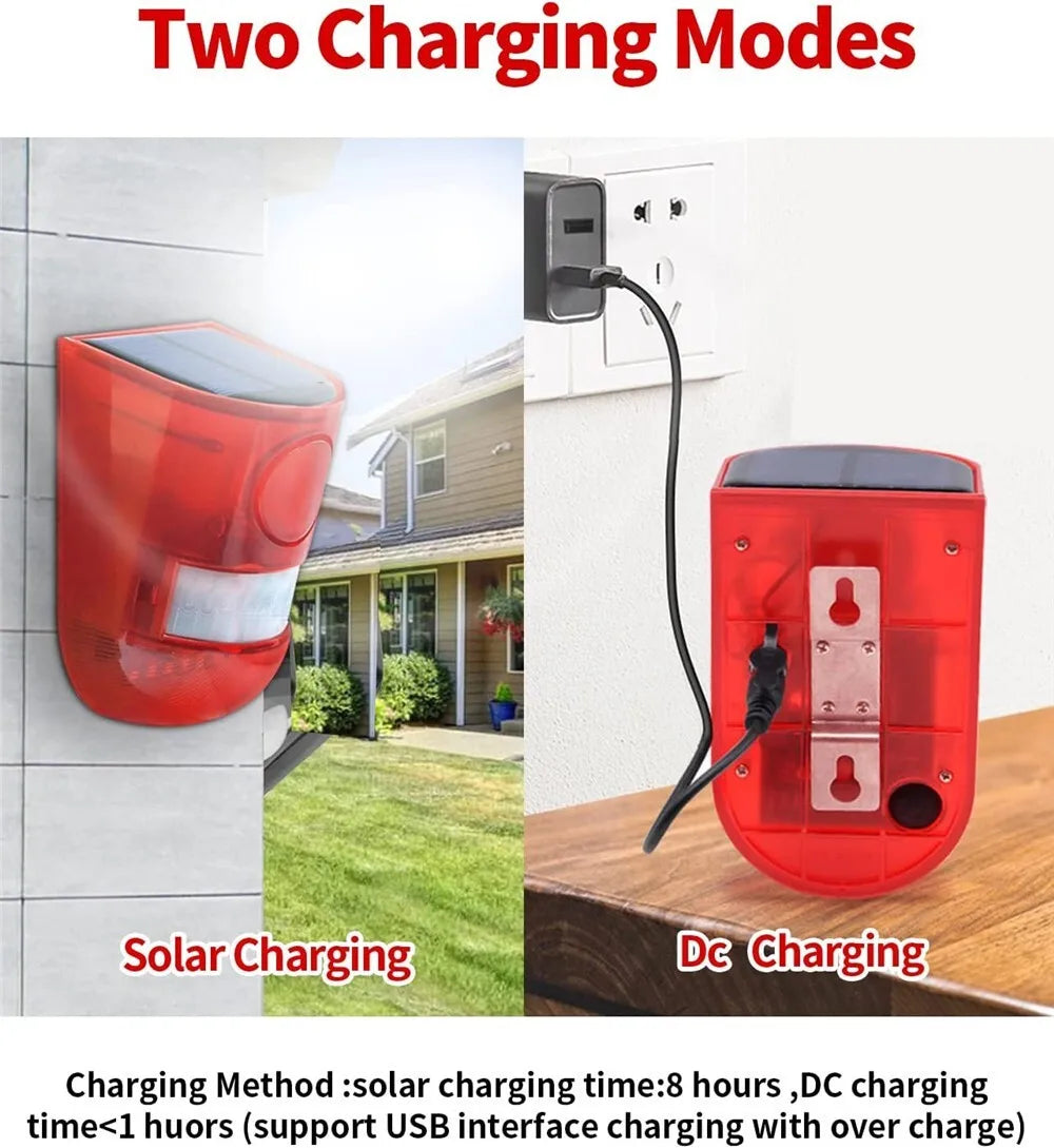 (1pc) 129dB Solar Powered Sound Alarm Motion Sensor with 6 LED Flash Modes,