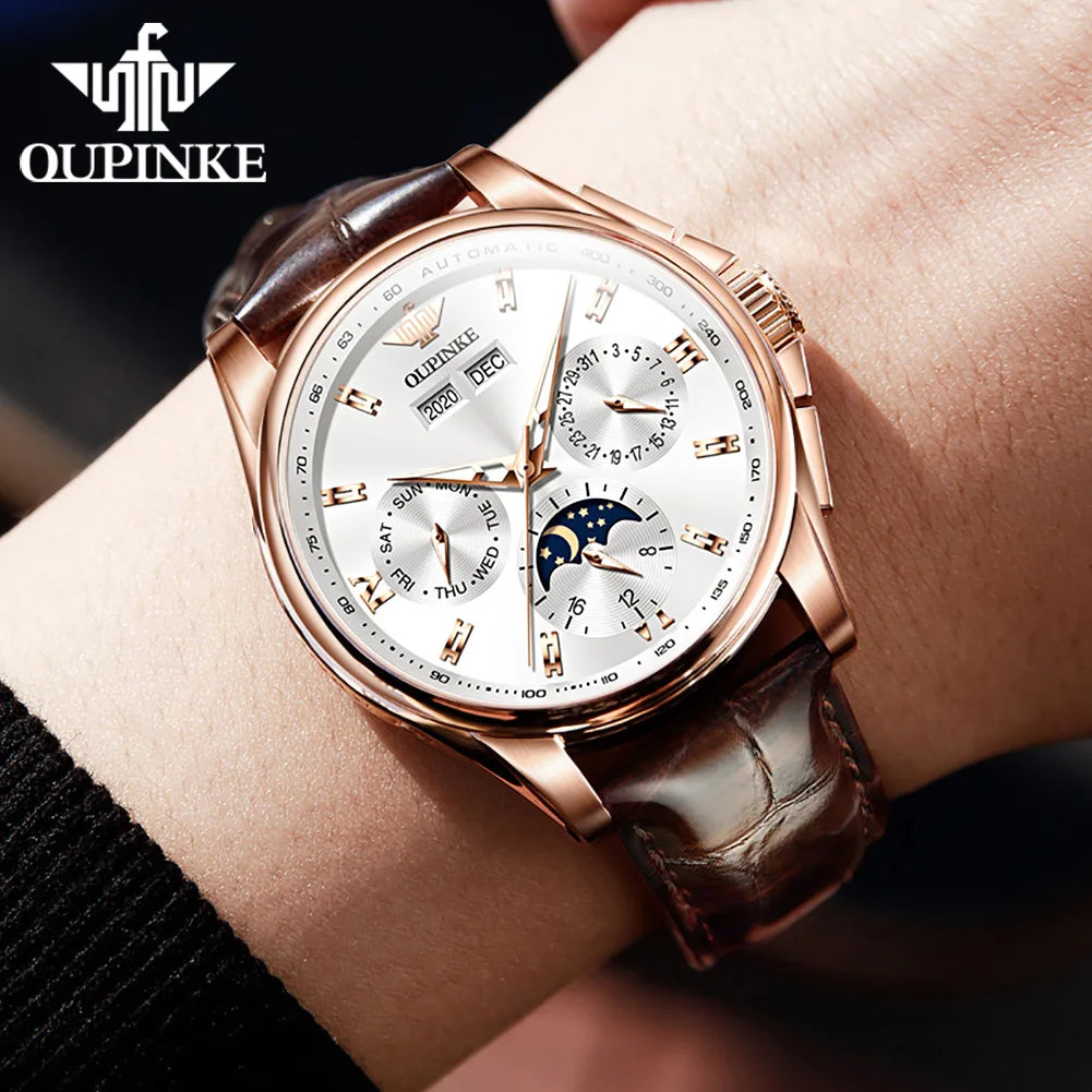 OUPINKE 3189 Men's Watch Top Brand Luxury Moonswatch Automatic Mechanical Watch For Men 50M Waterproof