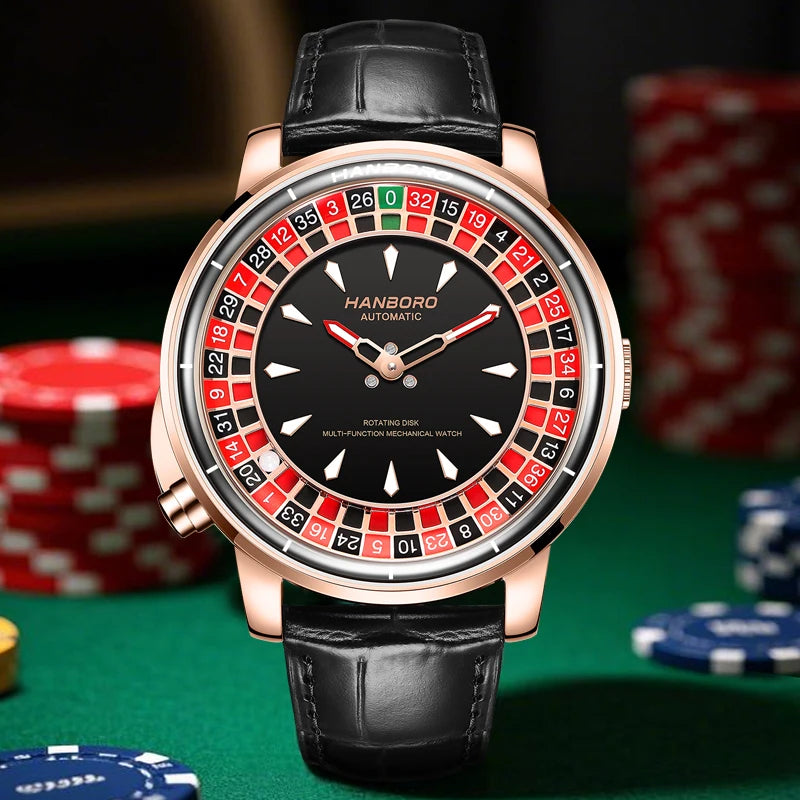 Fully automatic mechanical watch with Casino Roulette Rotating Disk
