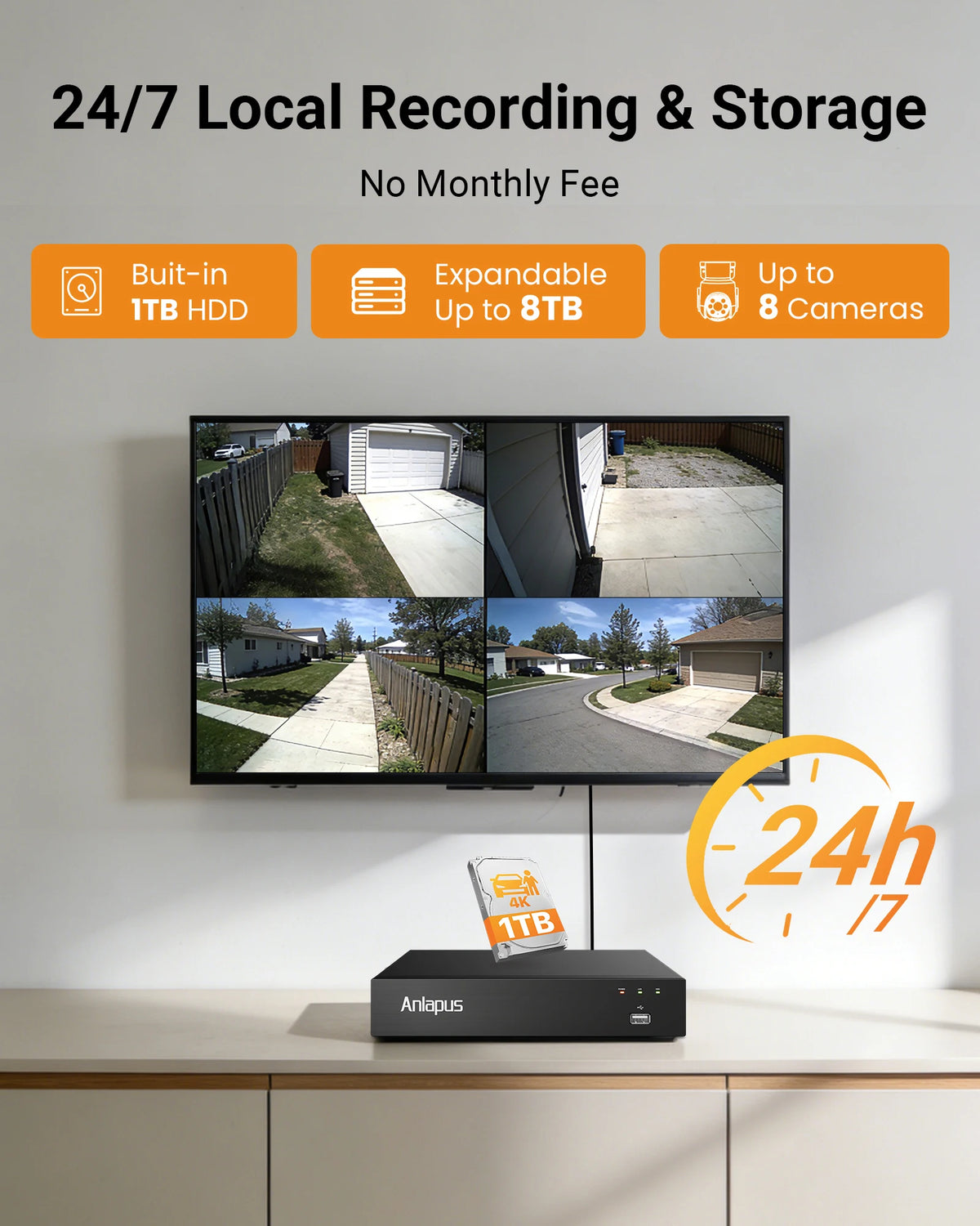 Anlapus 2MP Wired Security Camera System with Audio 8CH 3K Home CCTV DVR 1080P 360°View Pan/Tilt Surveillance Cameras Outdoor Indoor