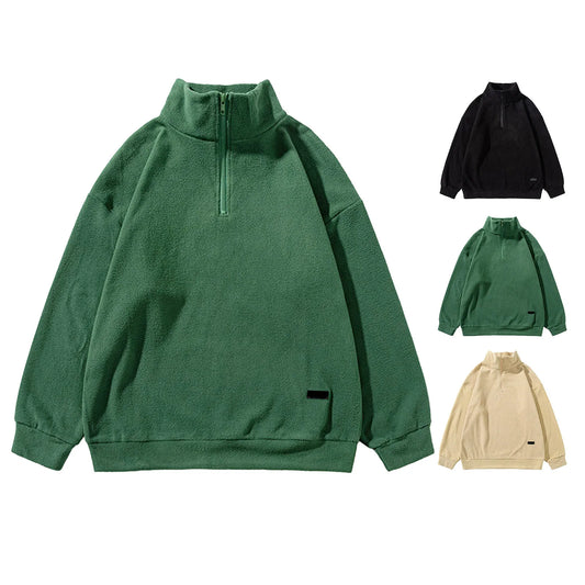 Mens Fashion Leisure Half Zipper Hoodless Pullover Long Sleeve