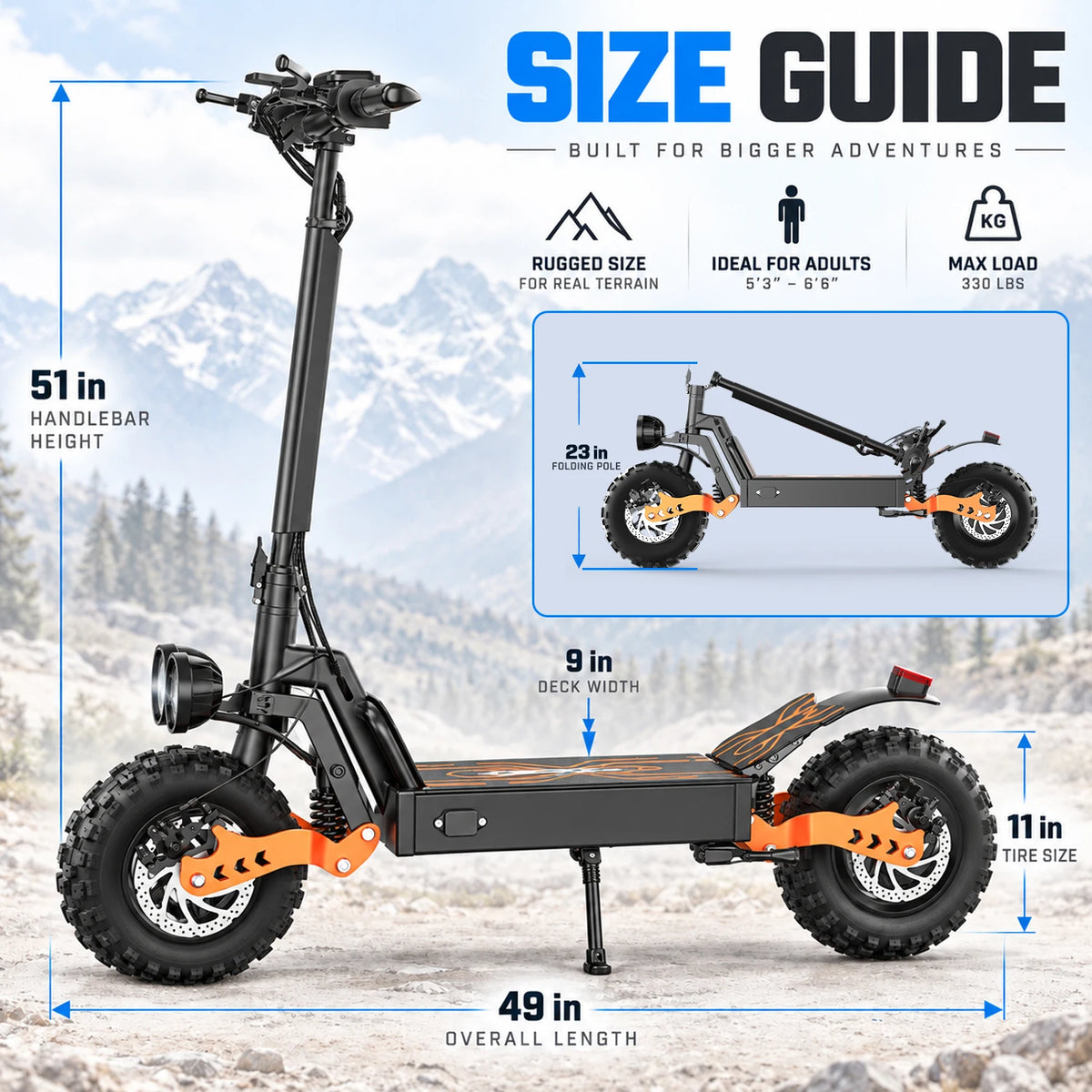 ASKGO Electric Scooter for Adults, 1500W Peak Motor, 48V 20Ah Battery, 65 Miles Long Range, Up to 28MPH Top Speed, 11" Fat Tires, Foldable Off-Road E-Scooter for Commuting, UL2272 Certified