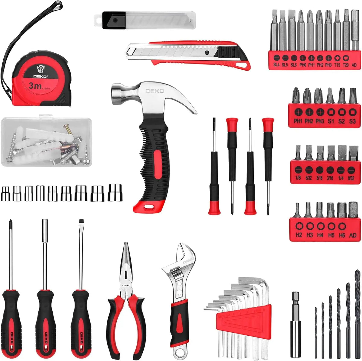 DEKO Drill Set Tool Set with 8V Red Cordless Drill, Home Tool Kit with Drill,