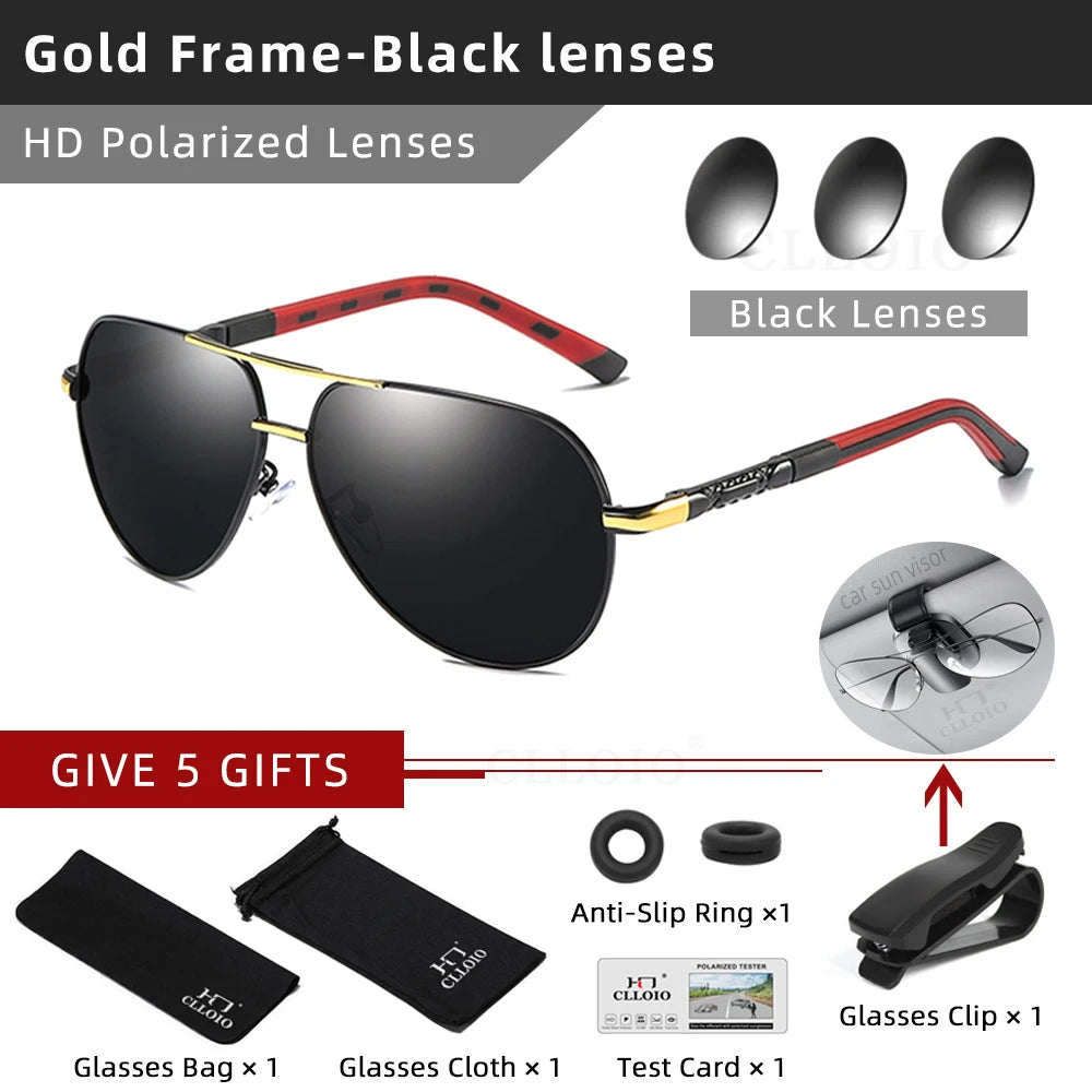 CLLOIO Men Classic Aluminum Polarized Sunglasses