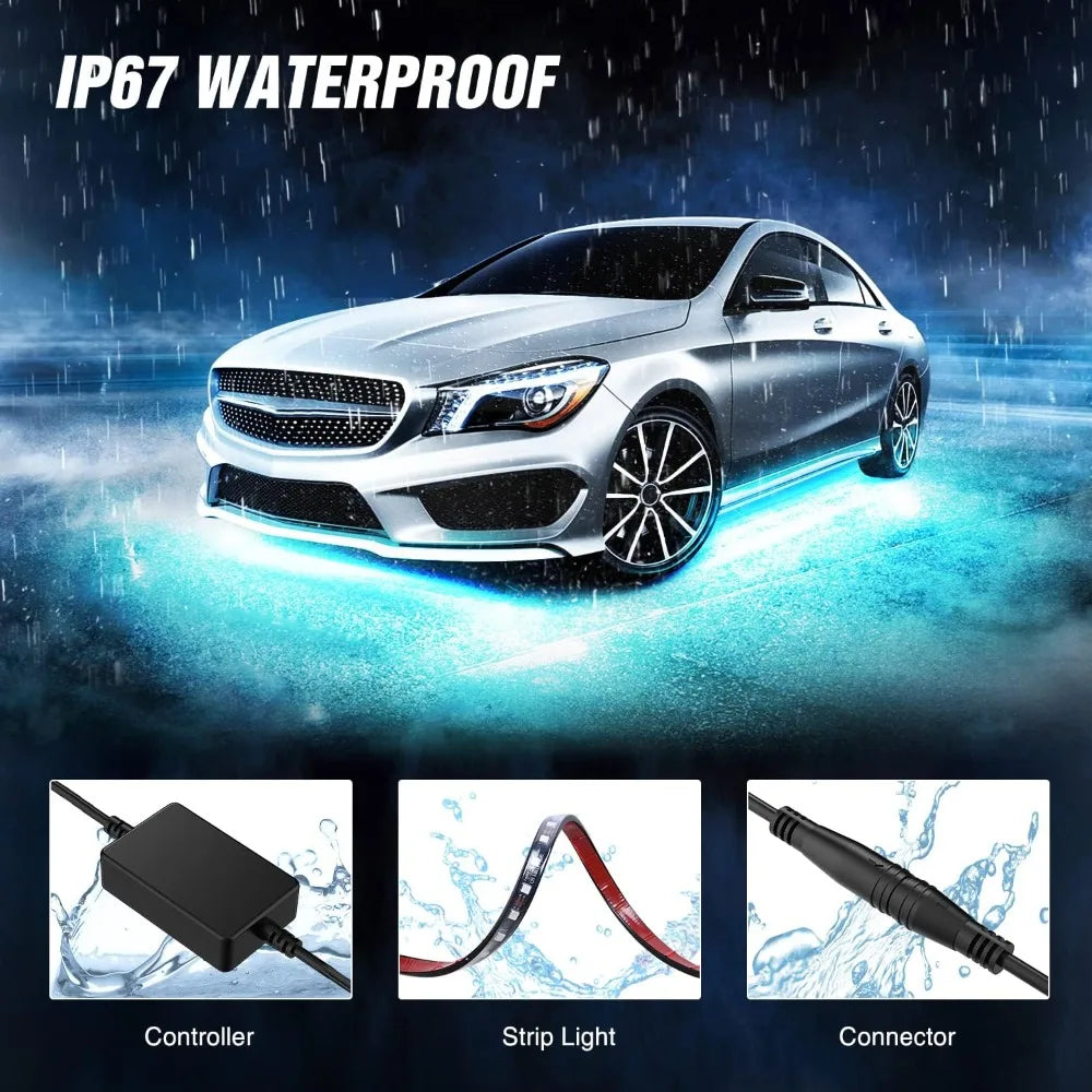 Car Underglow Neon Accent Strip Lights Atmosphere Lamp Neon Accent LED Light Strip App/Remote Control RGB Underbody Decorative