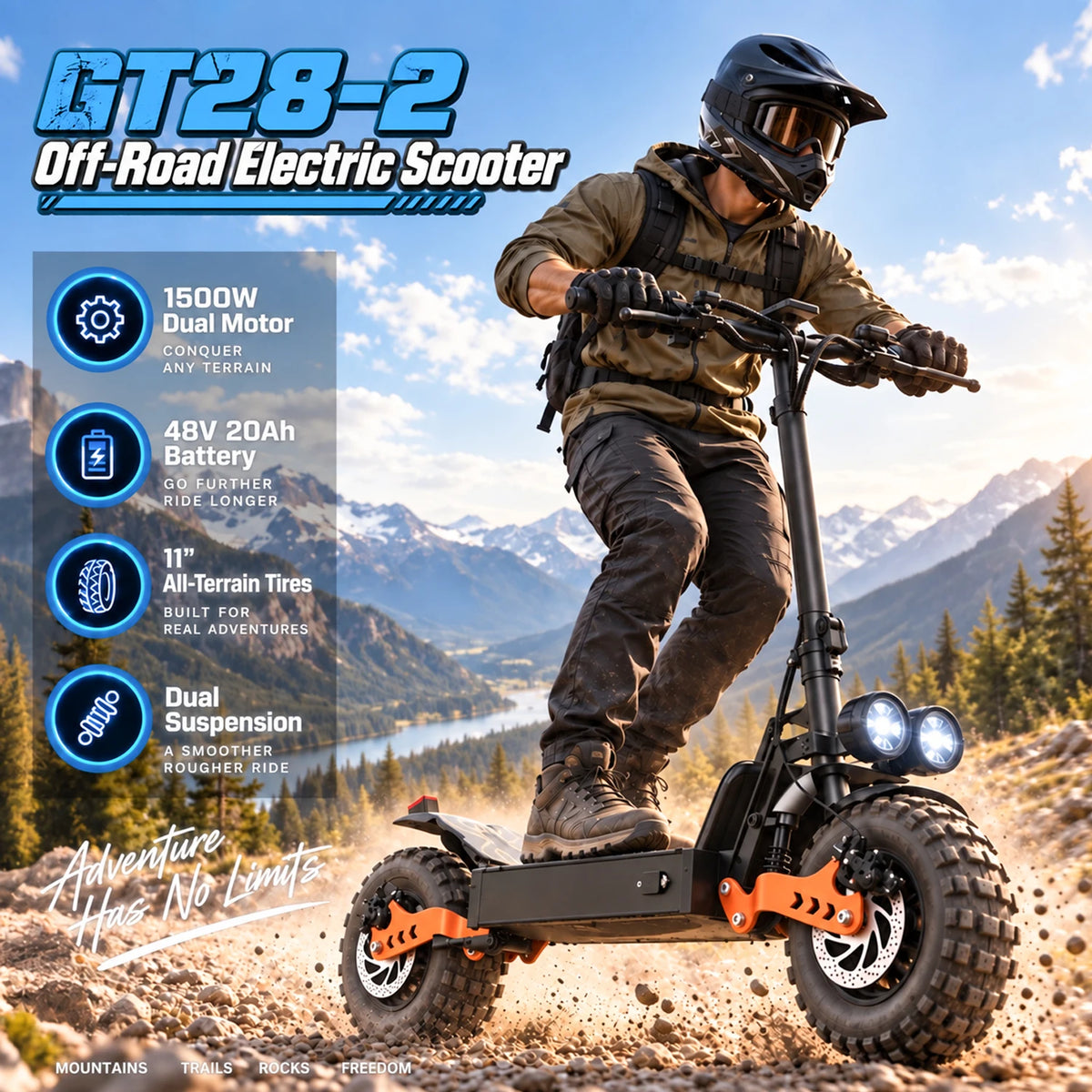 ASKGO Electric Scooter for Adults, 1500W Peak Motor, 48V 20Ah Battery, 65 Miles Long Range, Up to 28MPH Top Speed, 11" Fat Tires, Foldable Off-Road E-Scooter for Commuting, UL2272 Certified