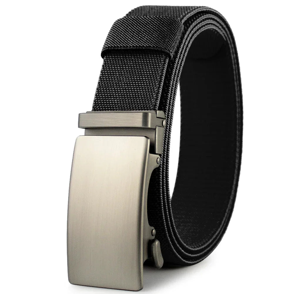 New Golf Sports Elastic Belt Tactical Belt Metal Automatic Buckle Tough Stretch Nylon Men Military Belt 115-150CM Big Size Belts