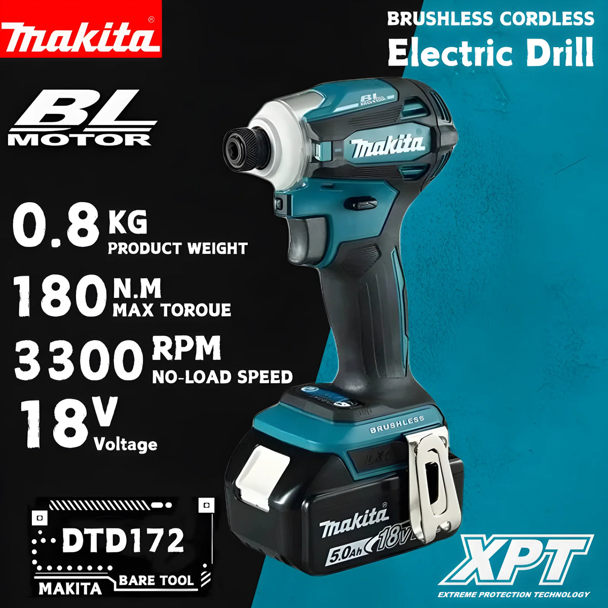 2026 Makita DTD172 Cordless Impact Driver 18V LXT BL Brushless Motor 180 N·M Power Tools Electric Drill