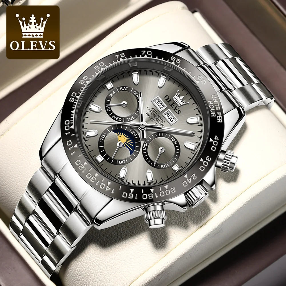 OLEVS 6654 Luxury Mens Watch Chronograph Automatic Mechanical Wristwatch Waterproof