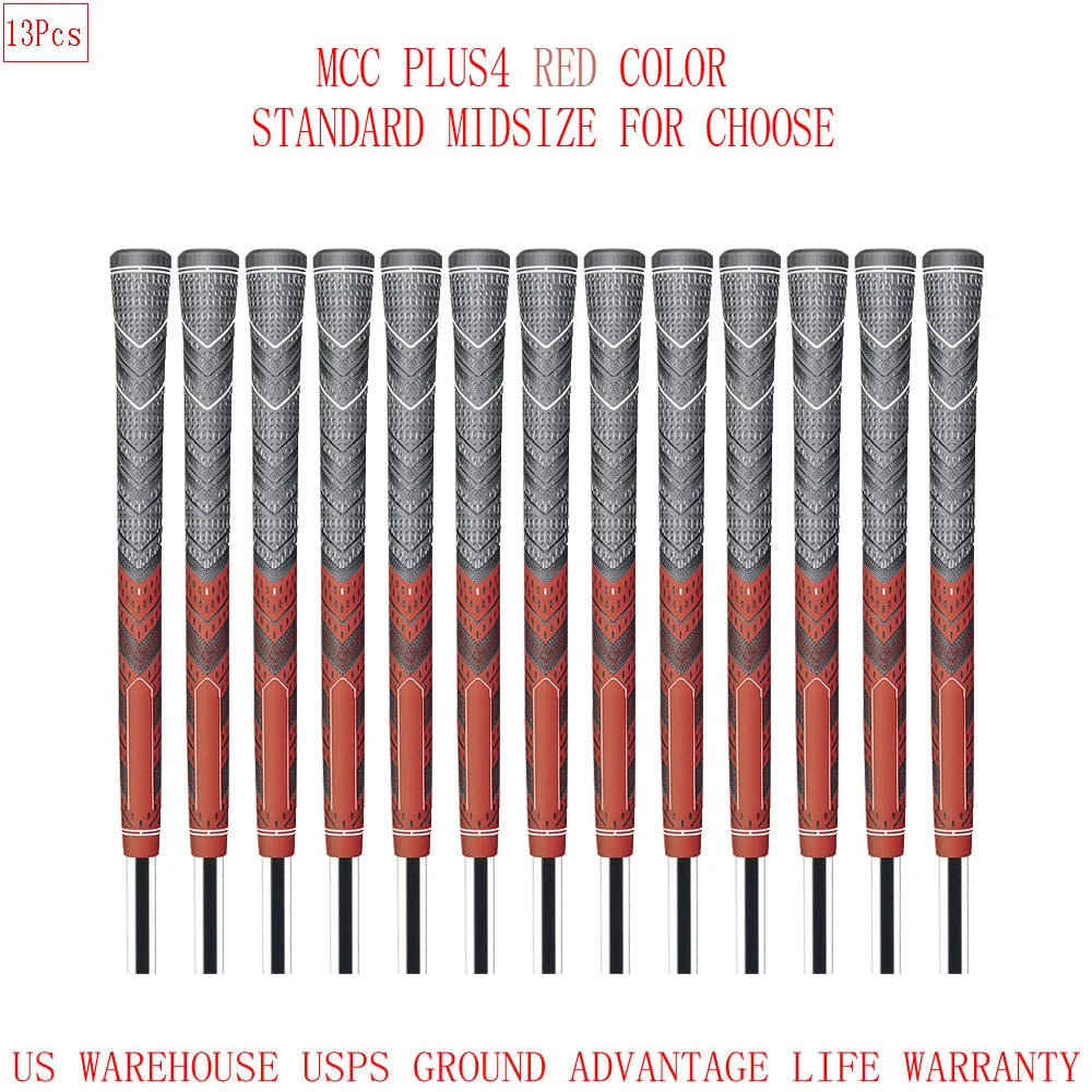 13PC Golf Grips 60R Red Anti-Slip Rubber, Standard/Midsize, Hybrid Design with Larger Lower Hand