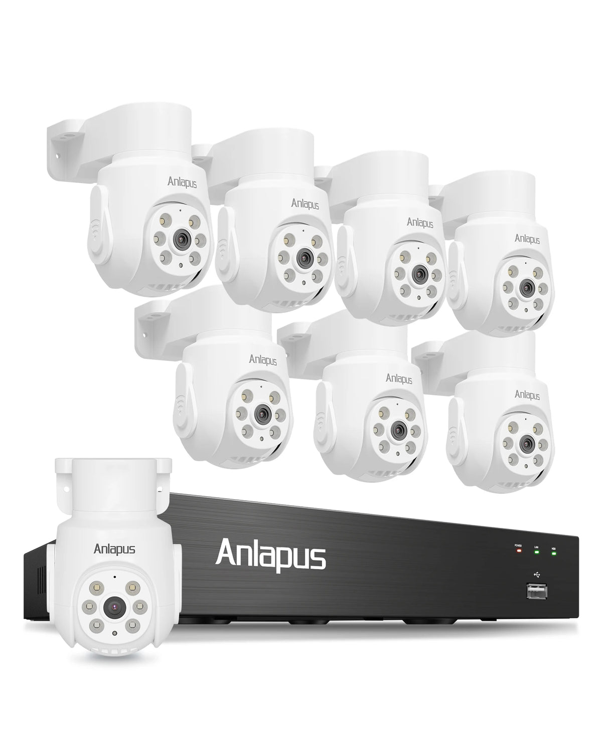 Anlapus 2MP Wired Security Camera System with Audio 8CH 3K Home CCTV DVR 1080P 360°View Pan/Tilt Surveillance Cameras Outdoor Indoor