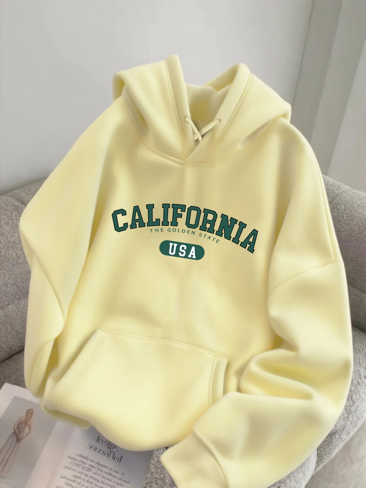 Men's -Lined Hooded Sweatshirt CALIFORNIA, Versatile for Autumn/Winter, Sporty, Casual,