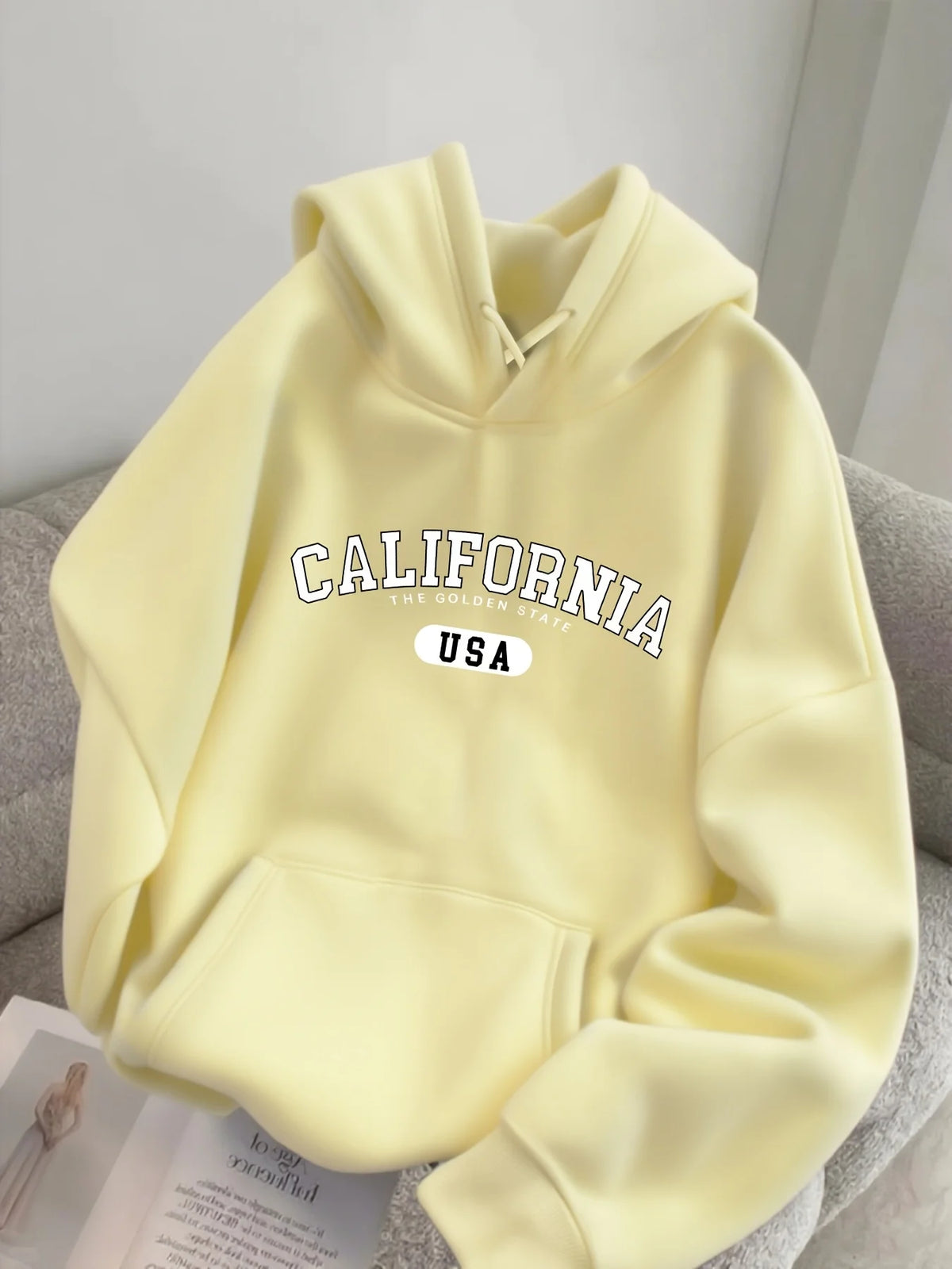 Men's -Lined Hooded Sweatshirt CALIFORNIA, Versatile for Autumn/Winter, Sporty, Casual,