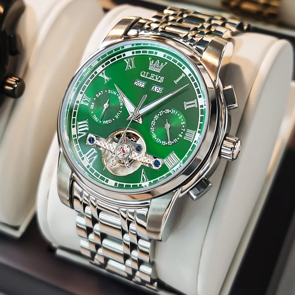 OLEVS 6607 Men's Watches Automatic Mechanical Business Wristwatch Calendar Waterproof Stainless Steel Strap Watch For Man