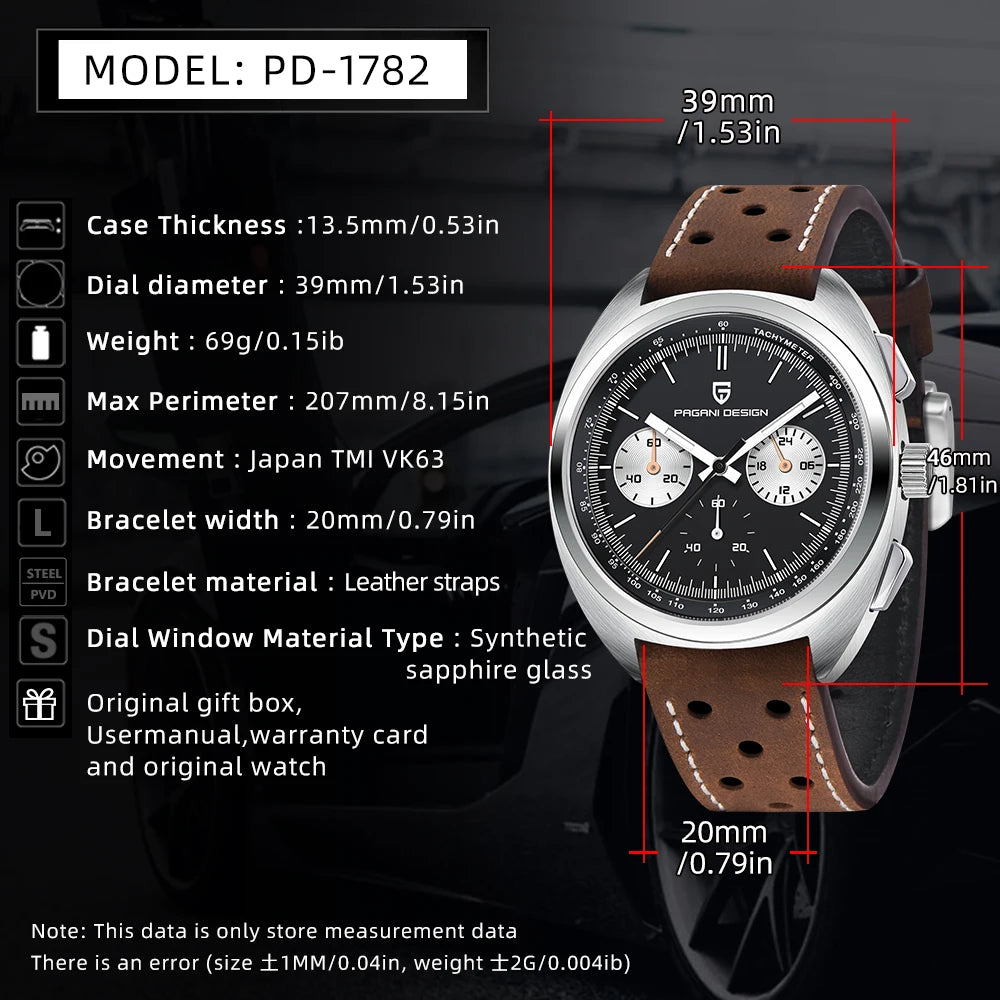2026 Retro Luxury Men's Quartz Watches PAGANI DESIGN Sports Chronograph VK63 Watch For Men AR Sapphire Waterproof Leather Clock