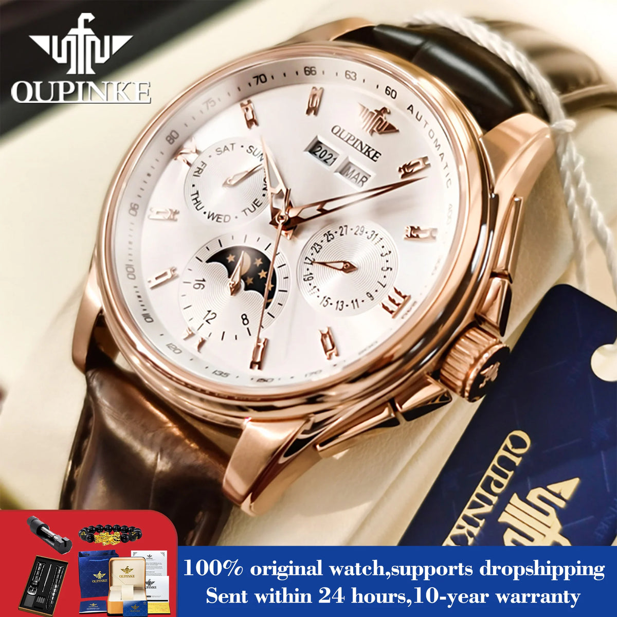 OUPINKE 3189 Men's Watch Top Brand Luxury Moonswatch Automatic Mechanical Watch For Men 50M Waterproof