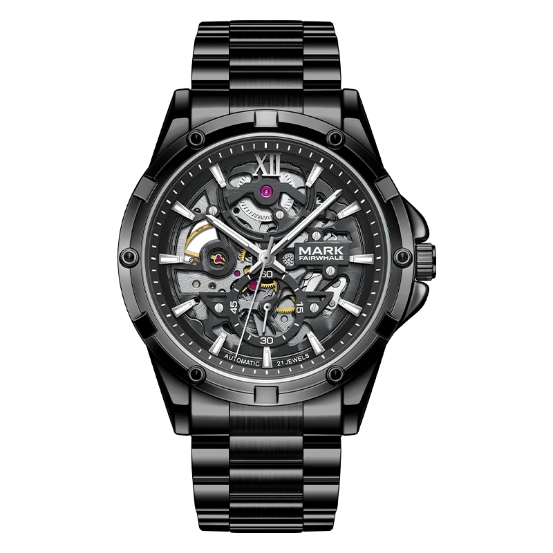 Mark Fairwhale Fashion Skeleton Dial Automatic Movement Stainless Steel Band Luminous Men's Watch