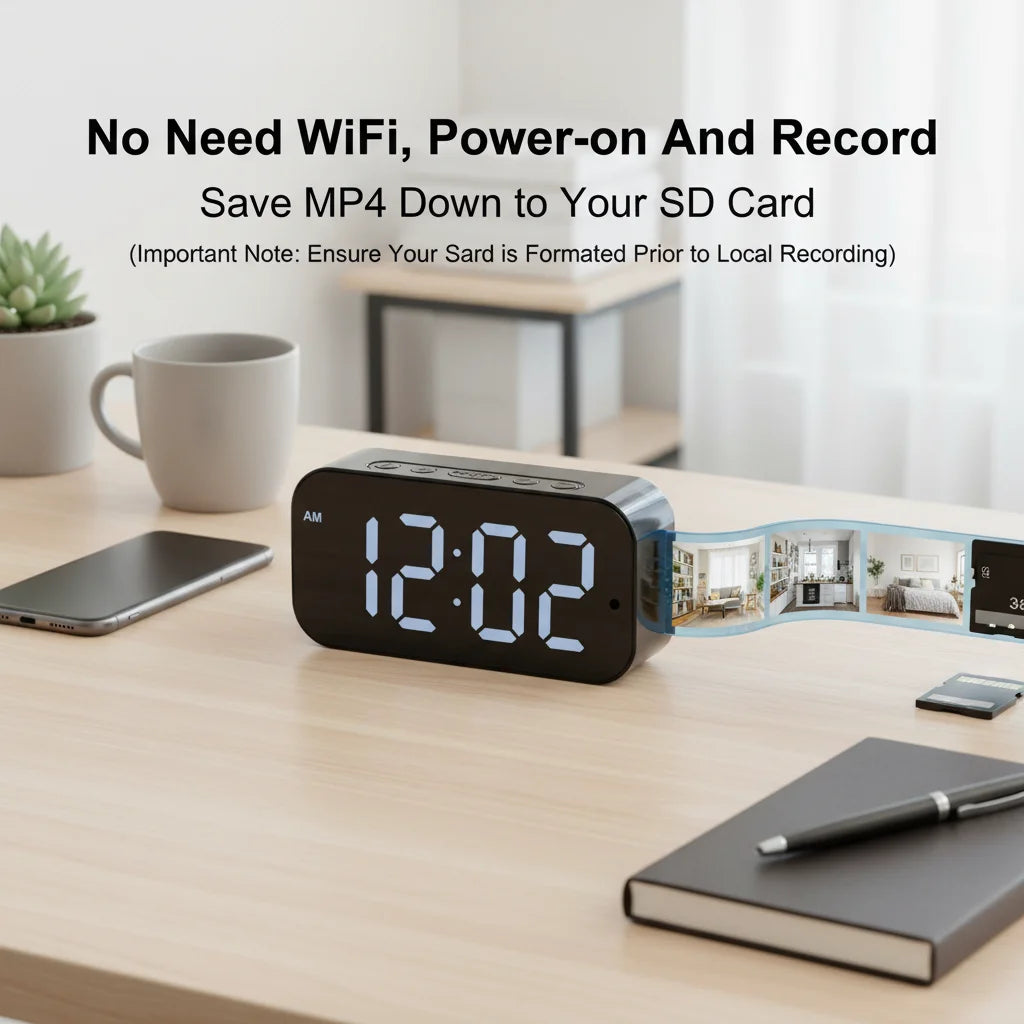 1080P HD WiFi Alarm Clock Security Camera Wireless Indoor Surveillance Monitor with Motion Detection, Remote View, Micro SD Card