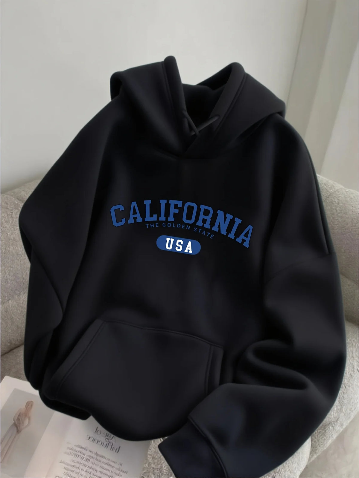 Men's -Lined Hooded Sweatshirt CALIFORNIA, Versatile for Autumn/Winter, Sporty, Casual,
