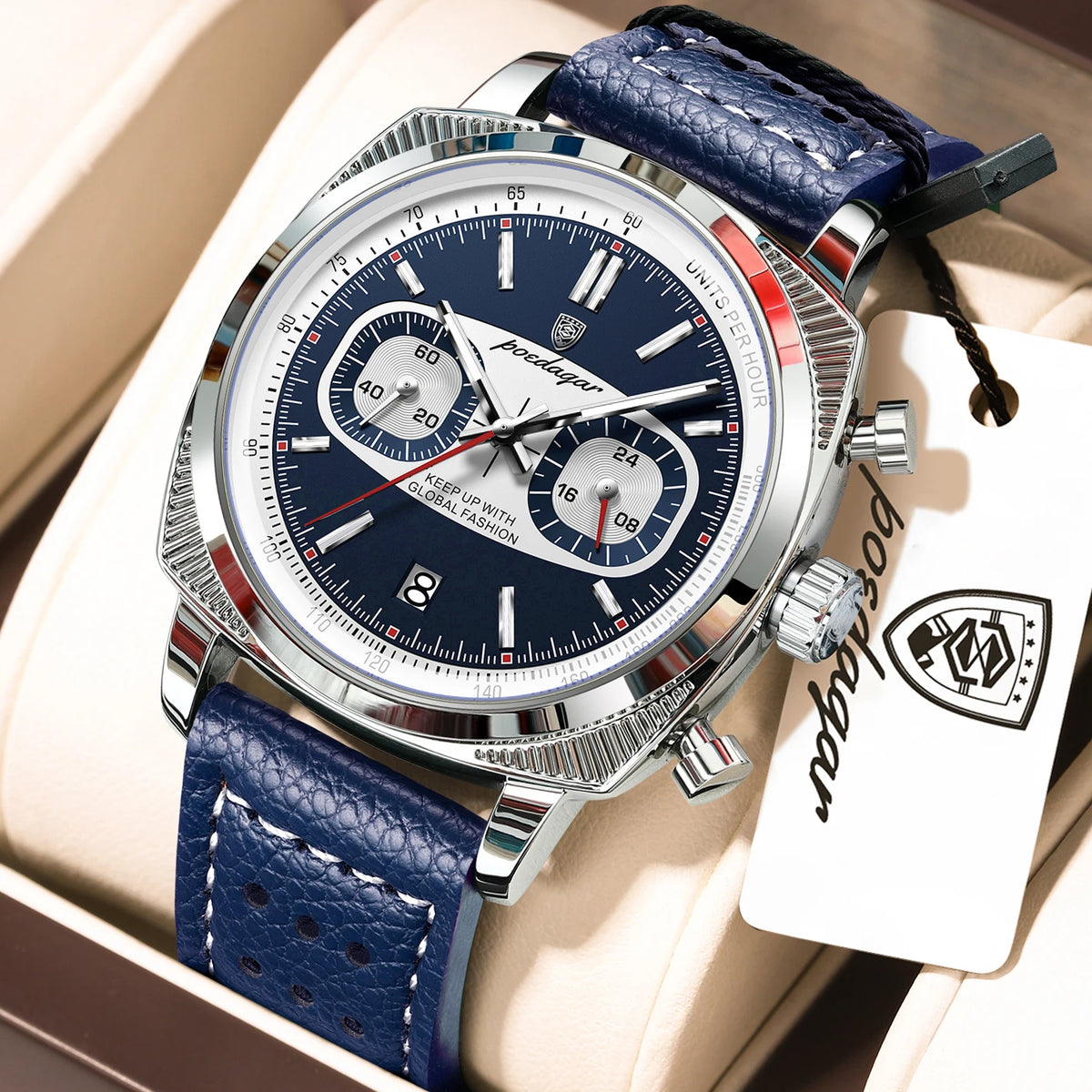 POEDAGAR Fashion Original Men Wristwatch Luminous Waterproof Date Chronograph