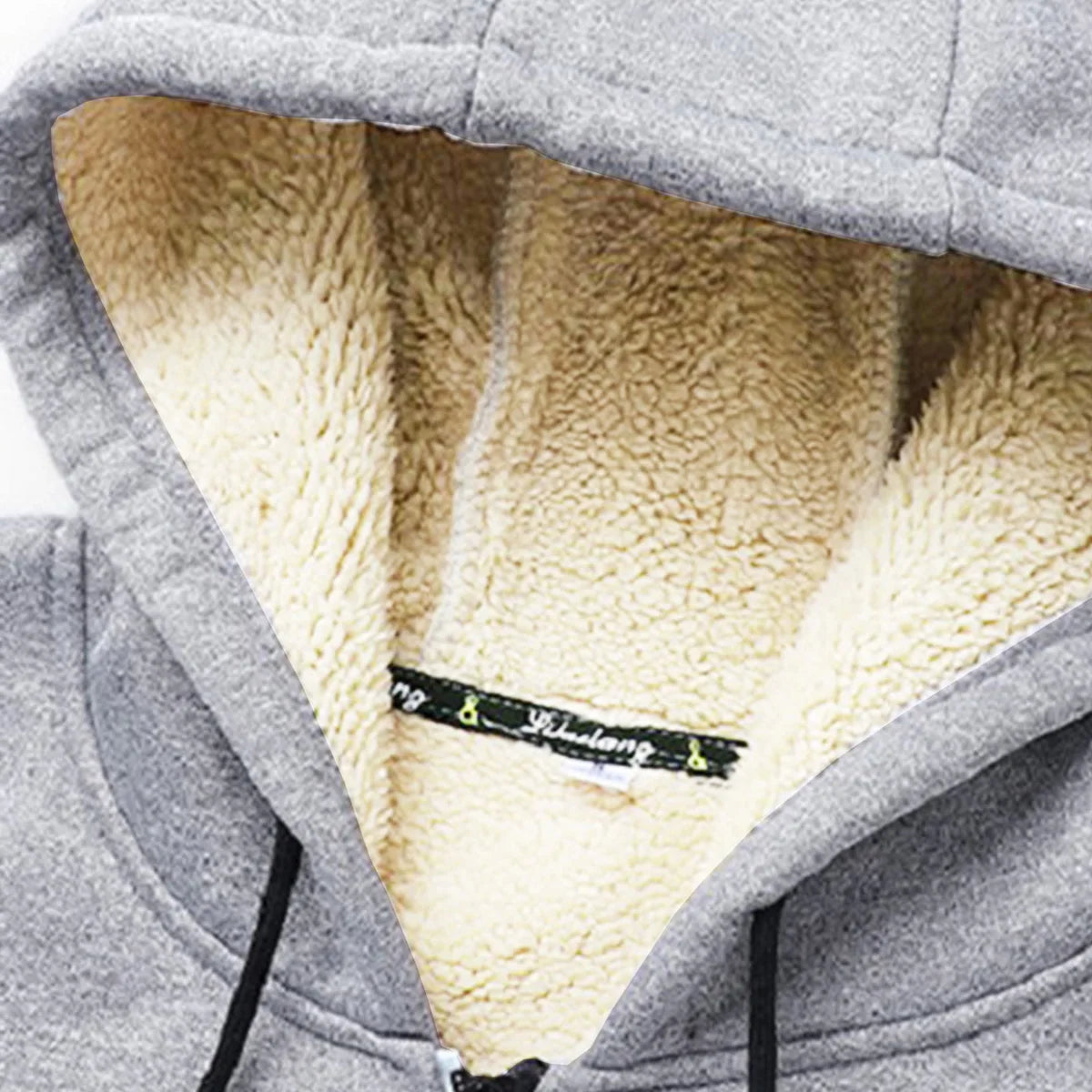 New Men's Solid Color Fleece-Lined and Thickened Winter Hooded Drawstring Sweatshirt Cardigan,