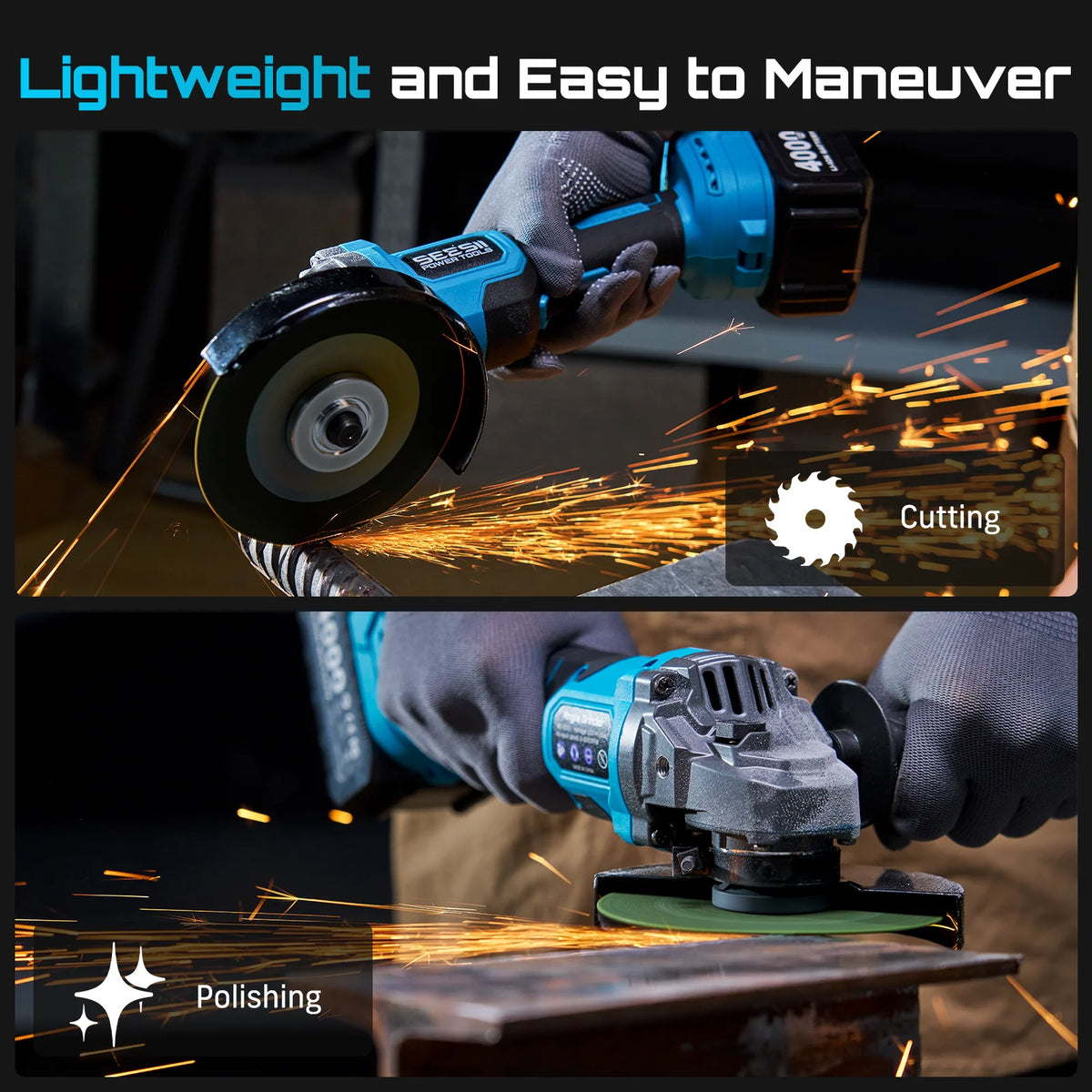 Seesii 3-In-1 Tool Combo Kit Rotary Hammer Drill Impact Wrench Angle Grinder Electric Brushless Cordless Battery