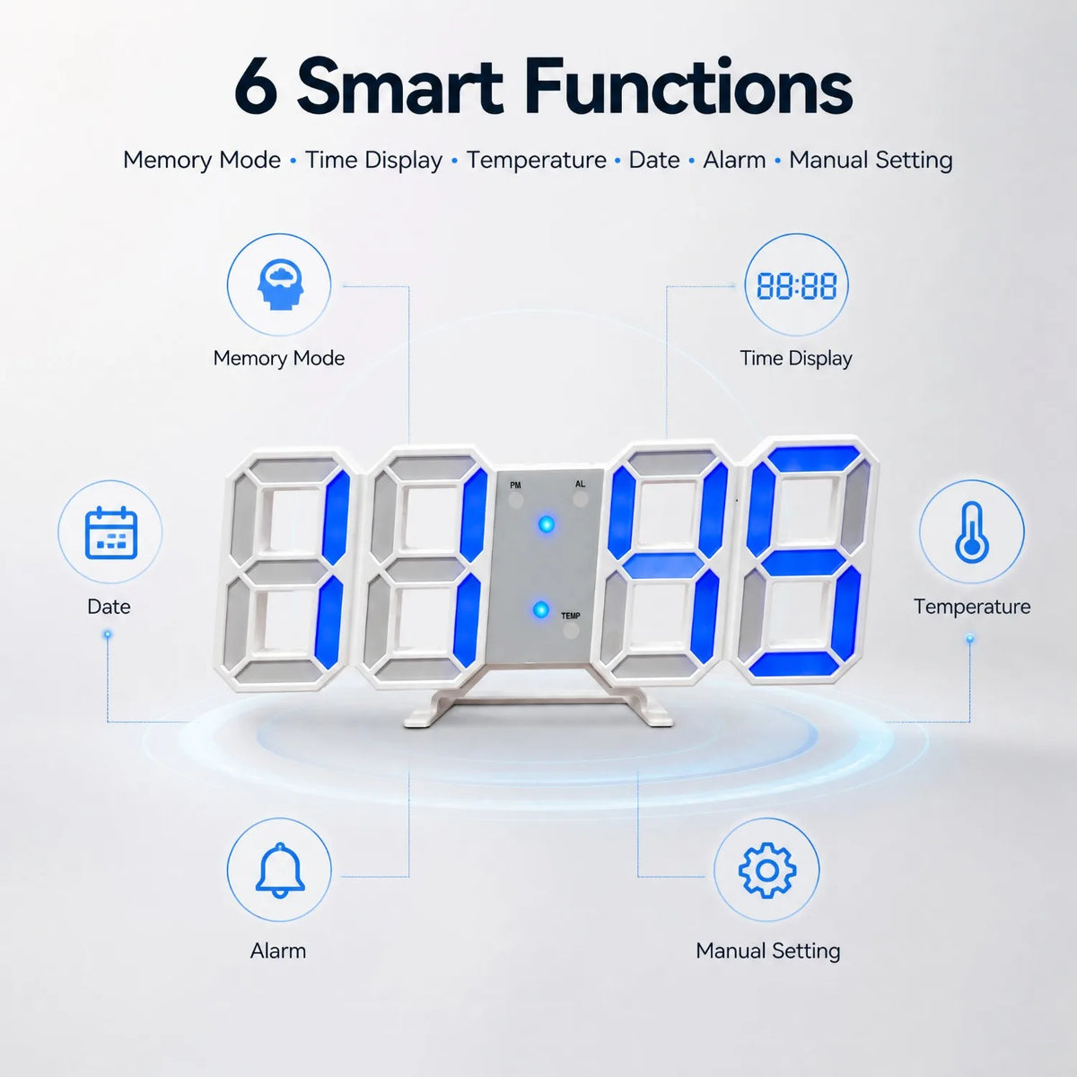 LED Digital Alarm Clock, 3D Design Wall Clock, Light-Up Night Mode, Adjustable Brightness Electronic Clock,