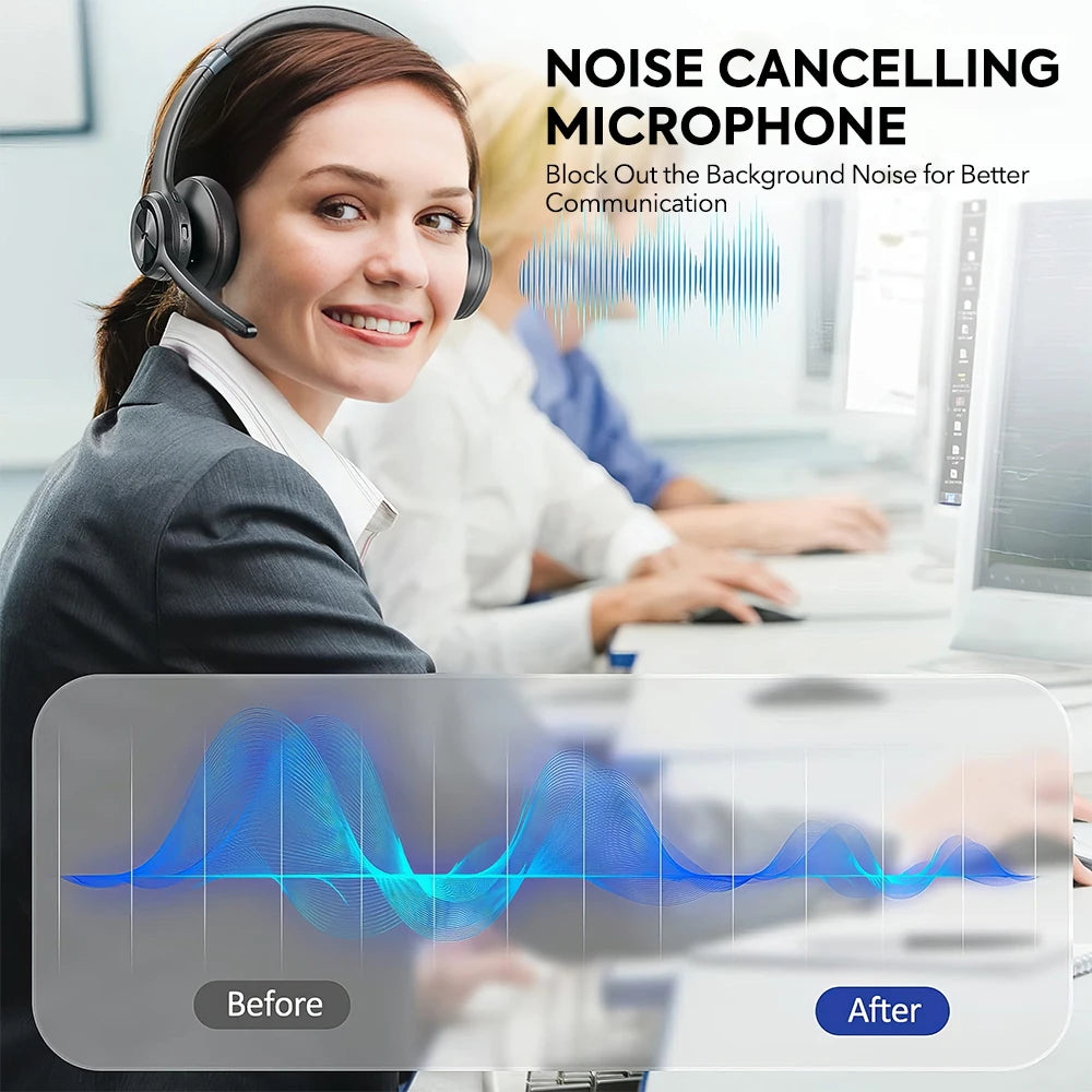 Mpow HC9 Bluetooth 5.3 Headset For Call Center Office Upgraded Wireless Headphones Noise Cancelling Mic