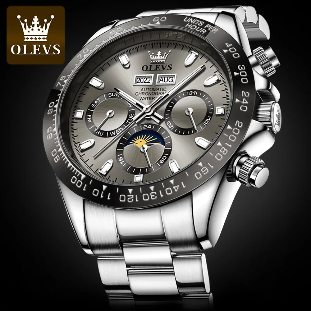 OLEVS 6654 Luxury Mens Watch Chronograph Automatic Mechanical Wristwatch Waterproof