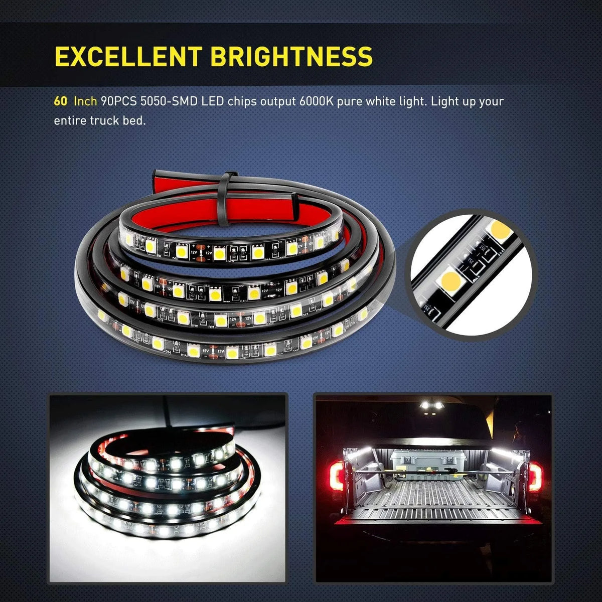Nilight 2PCS 60 Inch 180 LED Truck Bed Light Kit, Waterproof Cargo LED Strip Lights with On/Off Switch