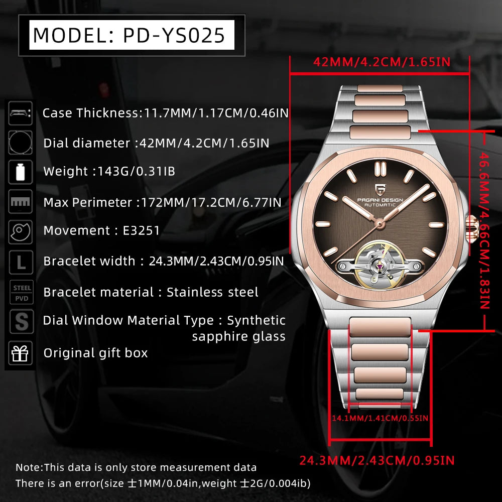 PAGANI DESIGN 2026 Men's Watch Skeleton Luxury Gold Automatic Watch For Men New Stainless Steel Business Mechanical Wristwatch