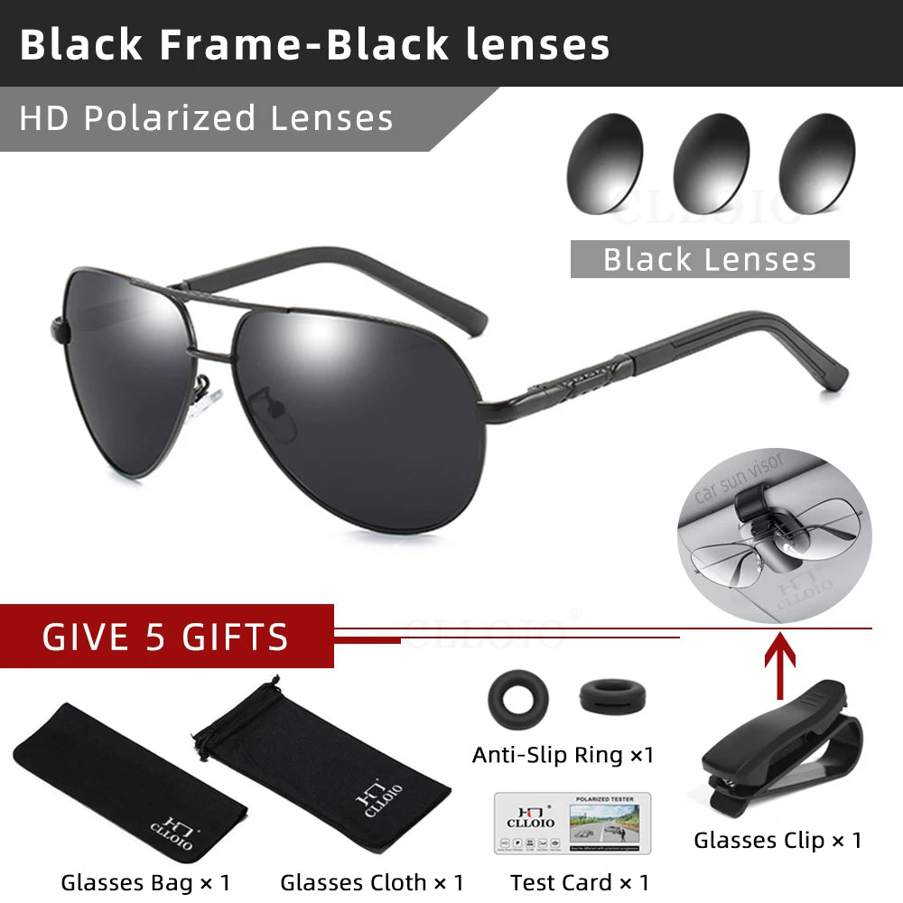 CLLOIO Men Classic Aluminum Polarized Sunglasses