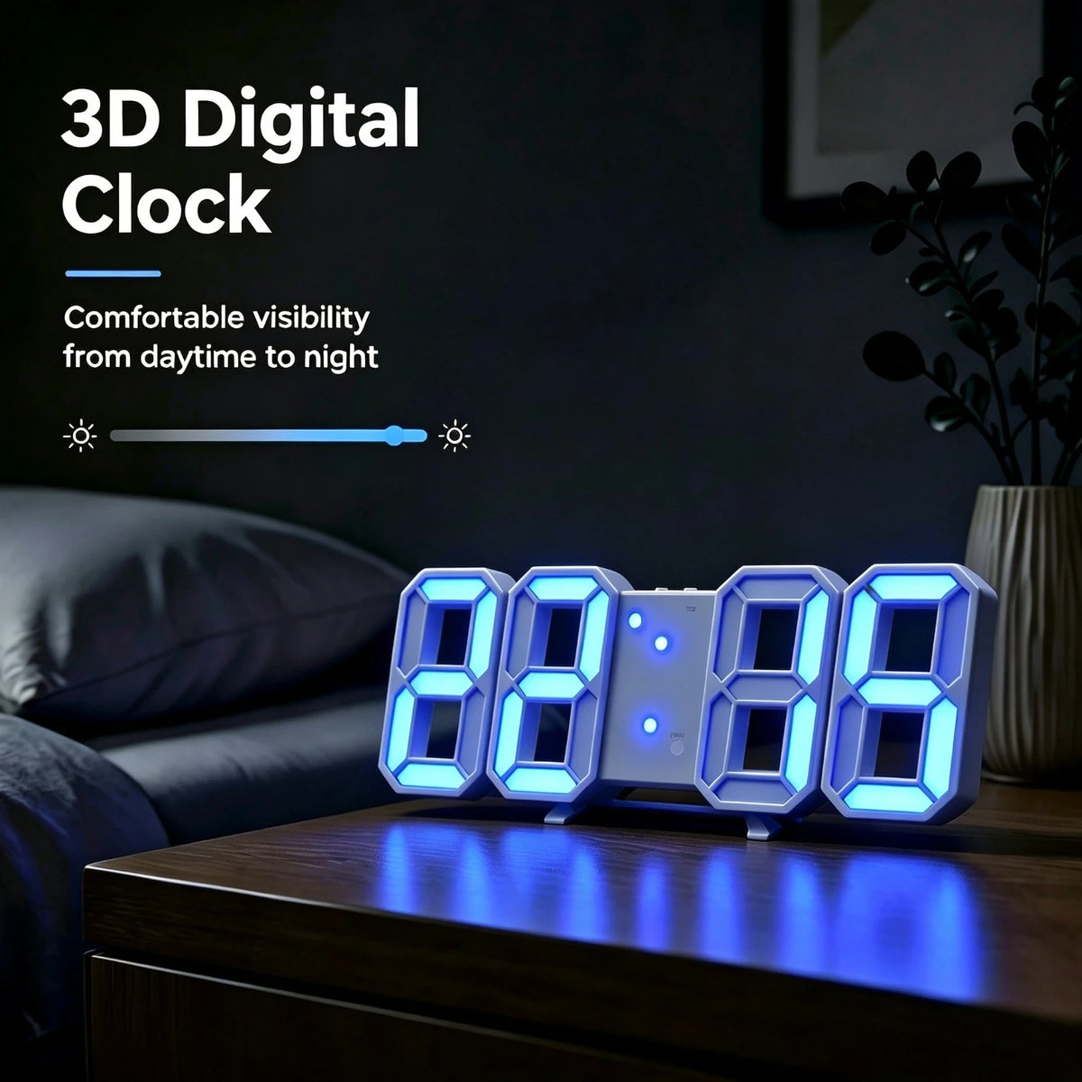 LED Digital Alarm Clock, 3D Design Wall Clock, Light-Up Night Mode, Adjustable Brightness Electronic Clock,