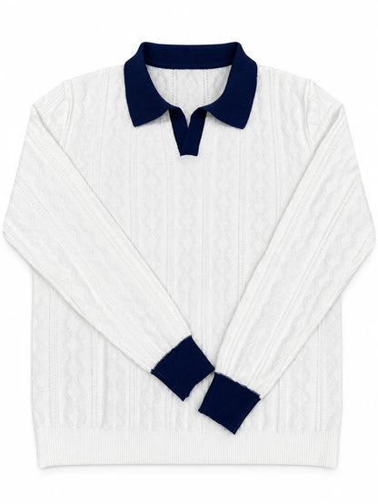 Men's Soft Lapel Sweater - Elastic Knitted V-neck Pullover,