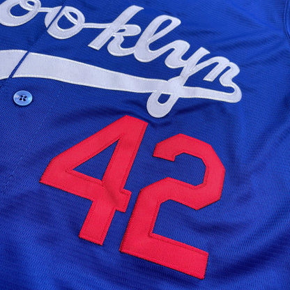 Men's Blue White Beige Letter Embroidery Baseball Shirt，#42 Jackie Robinson Legend Baseball Jersey, Fan Gift