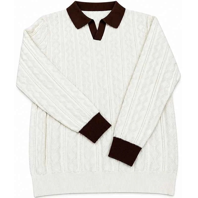 Men's Soft Lapel Sweater - Elastic Knitted V-neck Pullover,